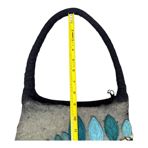 Nepal Handmade Felted Wool Tote Shoulder Bag Brown Gray Blue Flower Floral Purse - Picture 11 of 11